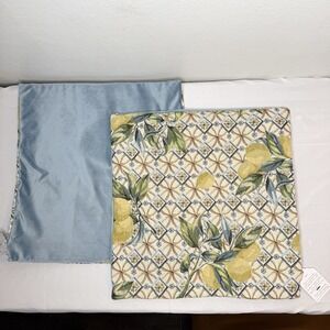 New Caldeira Set Of Two Lemon Square Pillow Covers Blue Velvet‎ Back *cover Only
